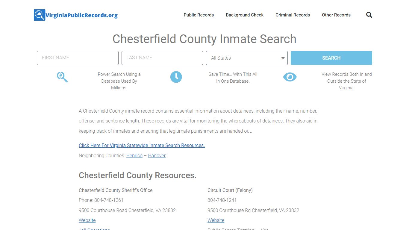 Chesterfield County Inmate Search - Current & Past Jail Records